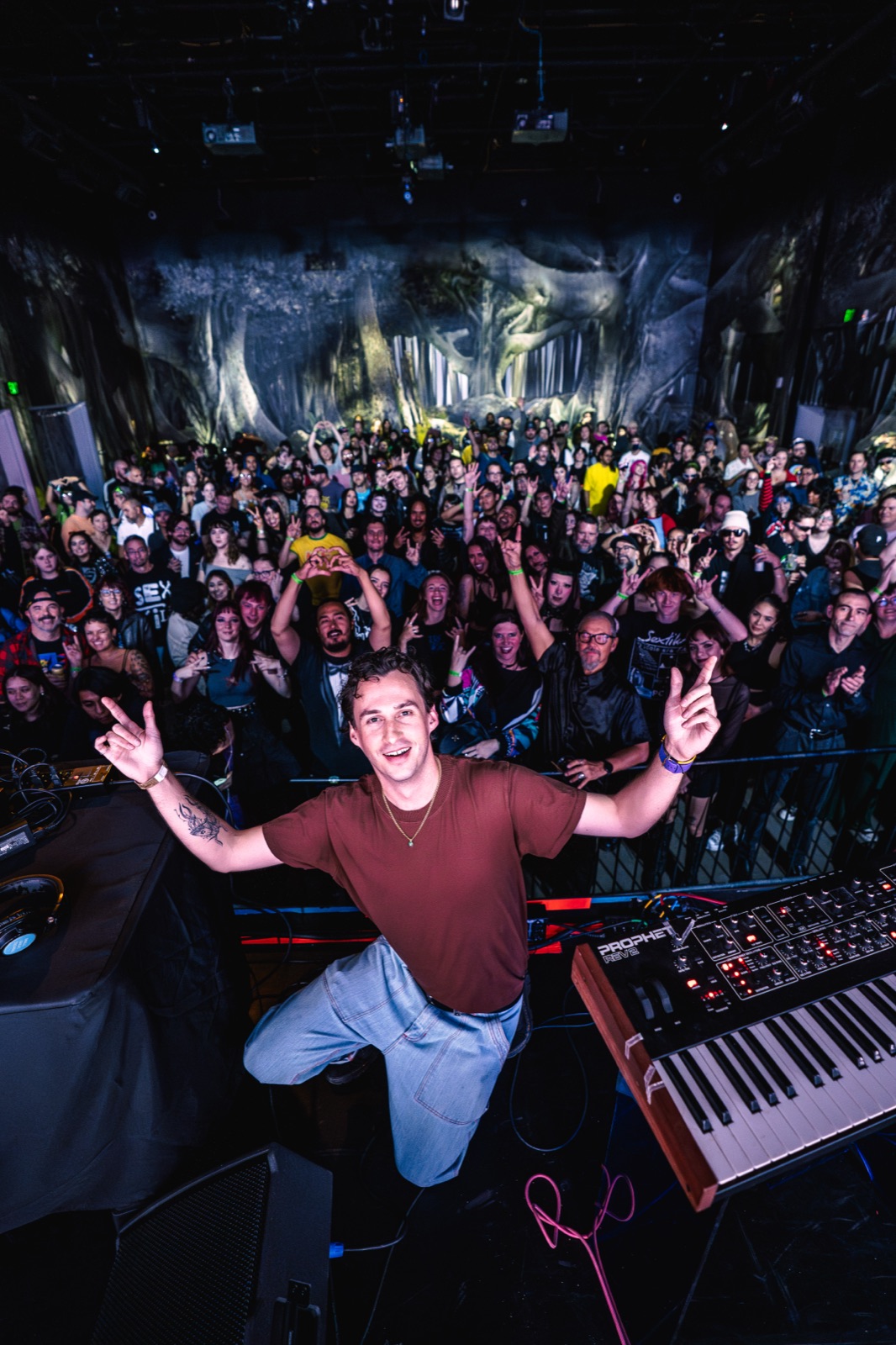 Mick Jeets with a packed crowd at Meow Wolf